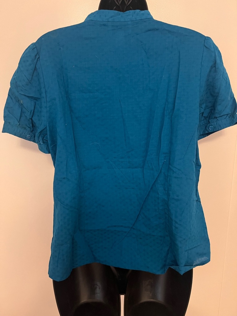 Ann Taylor Loft- Women's Teal Ruffle-Trim Short Sleeve Blouse (Cotton) - Picture 2 of 7